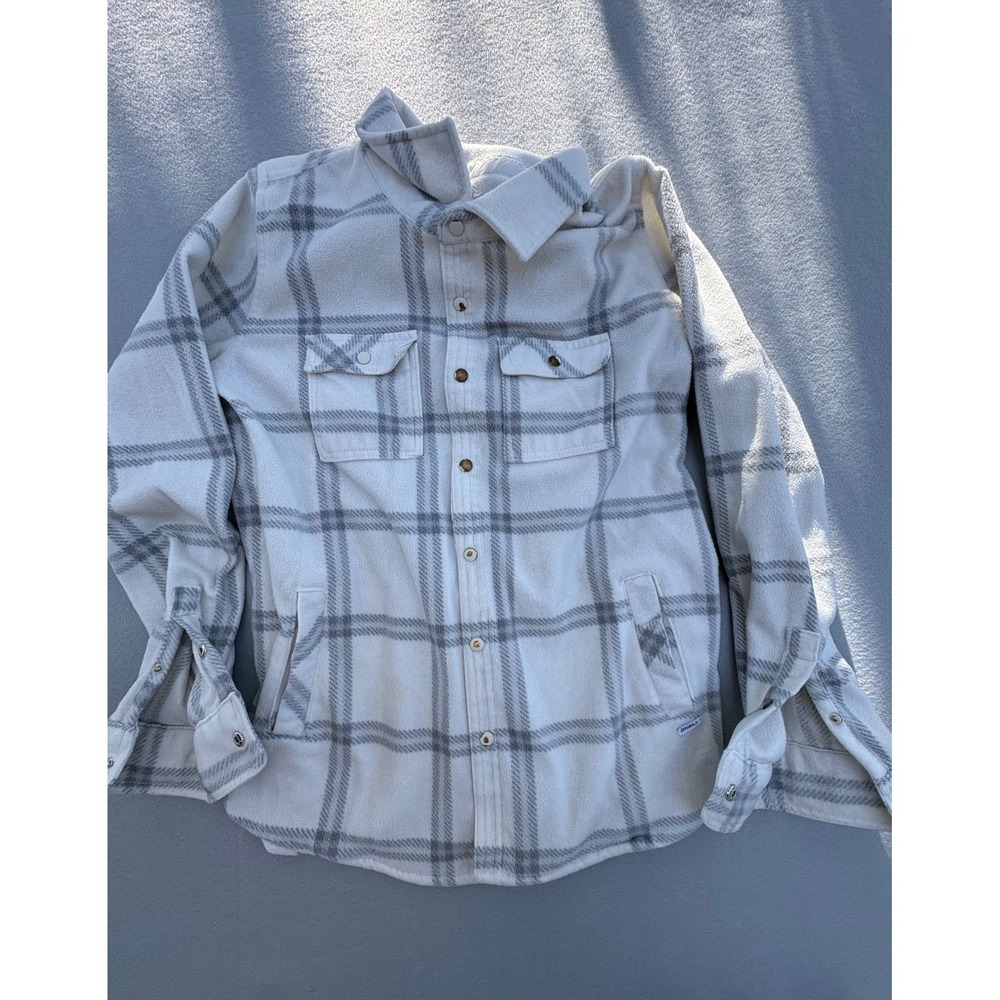 O'Neill Mens Cream Grey Plaid Fleece Shirt Jacket Shacket Size Medium - Picture 16 of 16